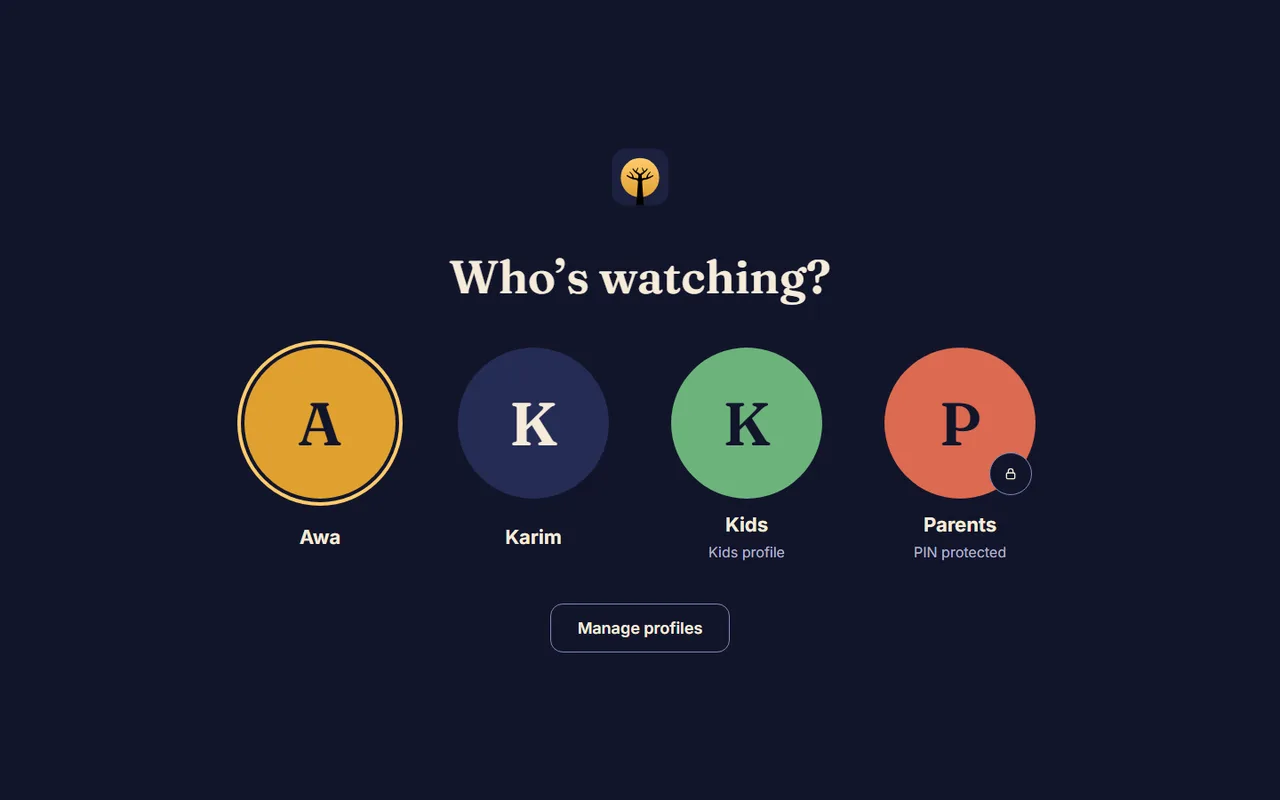 Mock-up of the screen : Profiles and parental PIN